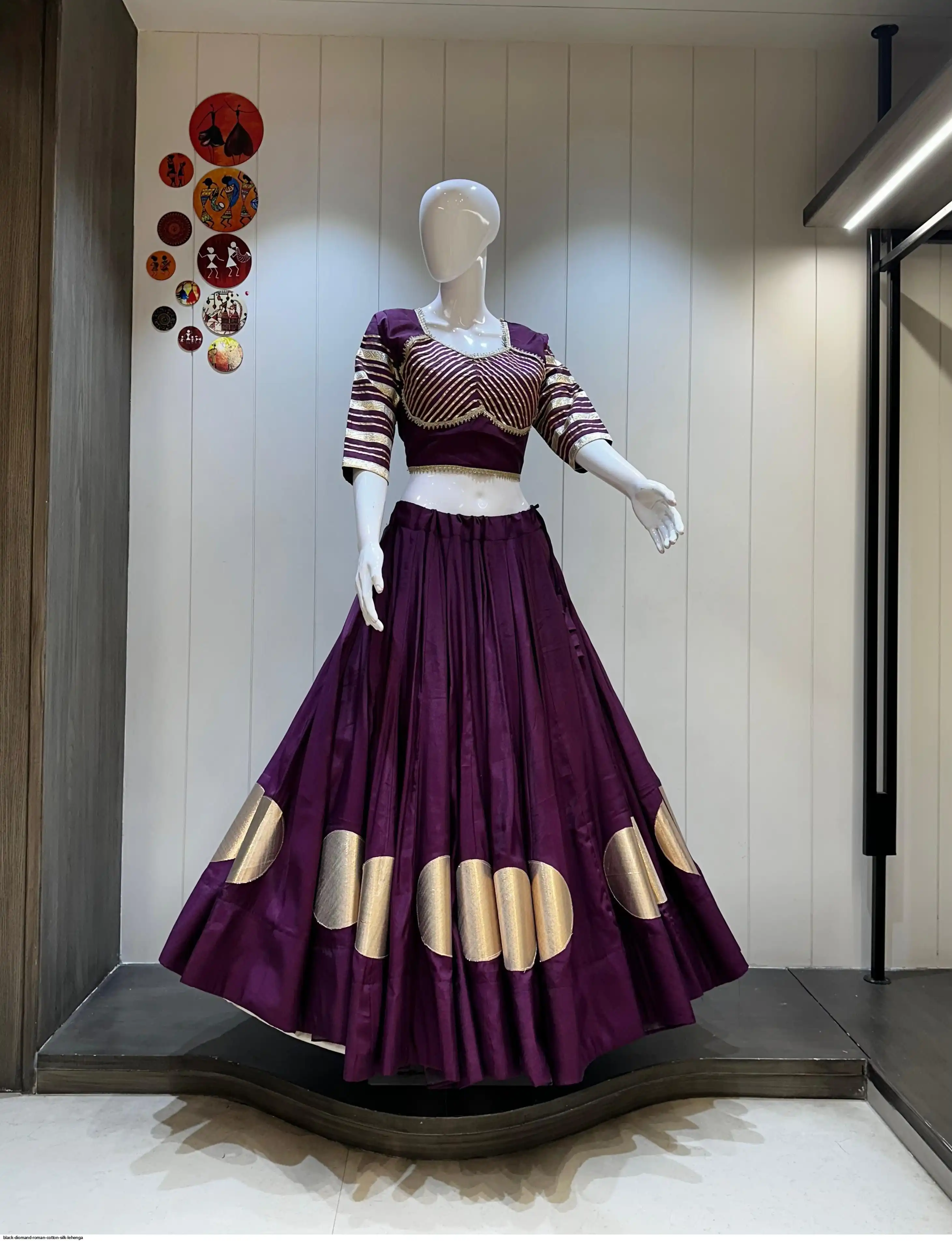 BLACK DIOMAND ROMAN COTTON SILK LEHENGA 7