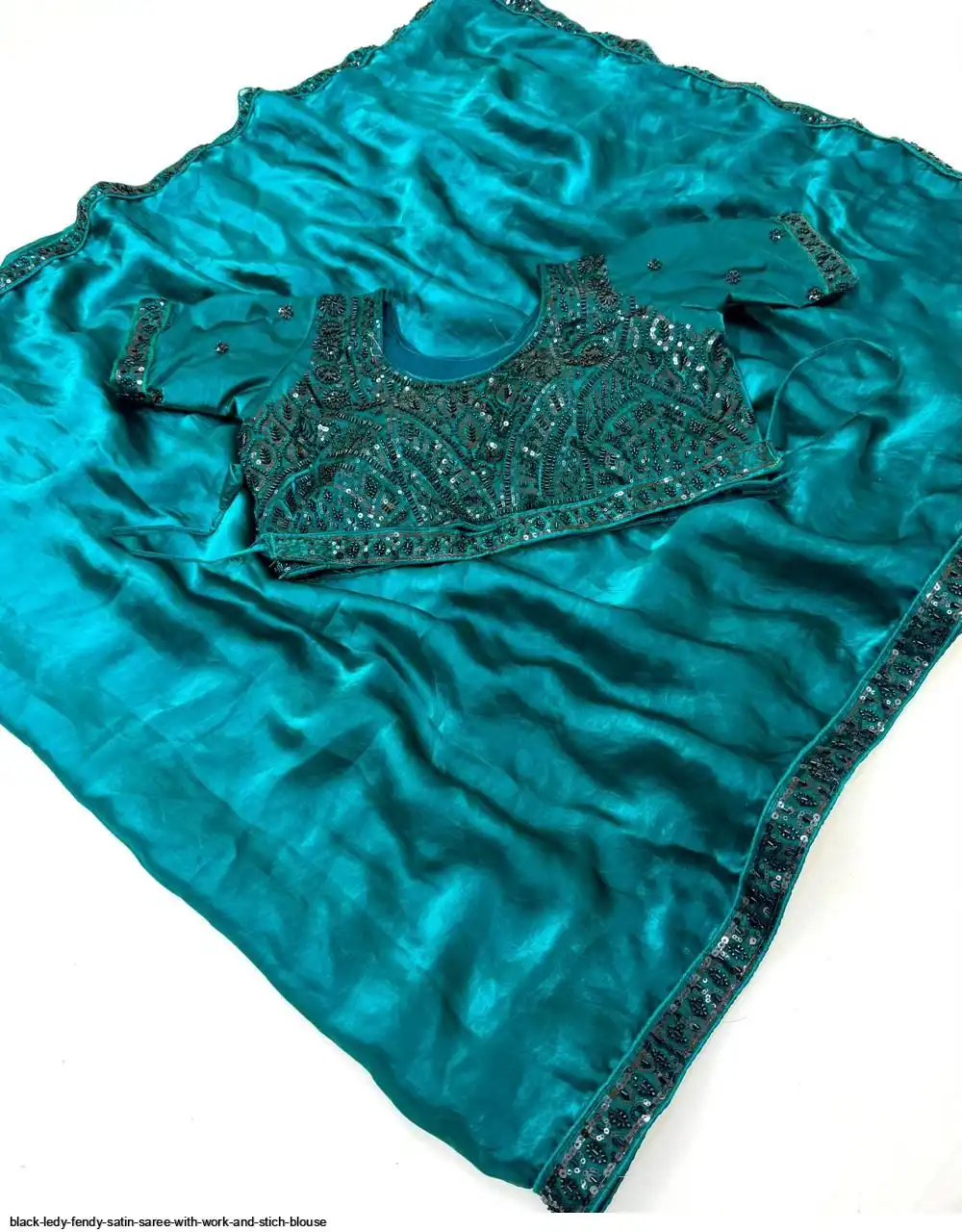 BLACK LEDY FENDY SATIN SAREE WITH WORK AND STICH BLOUSE D