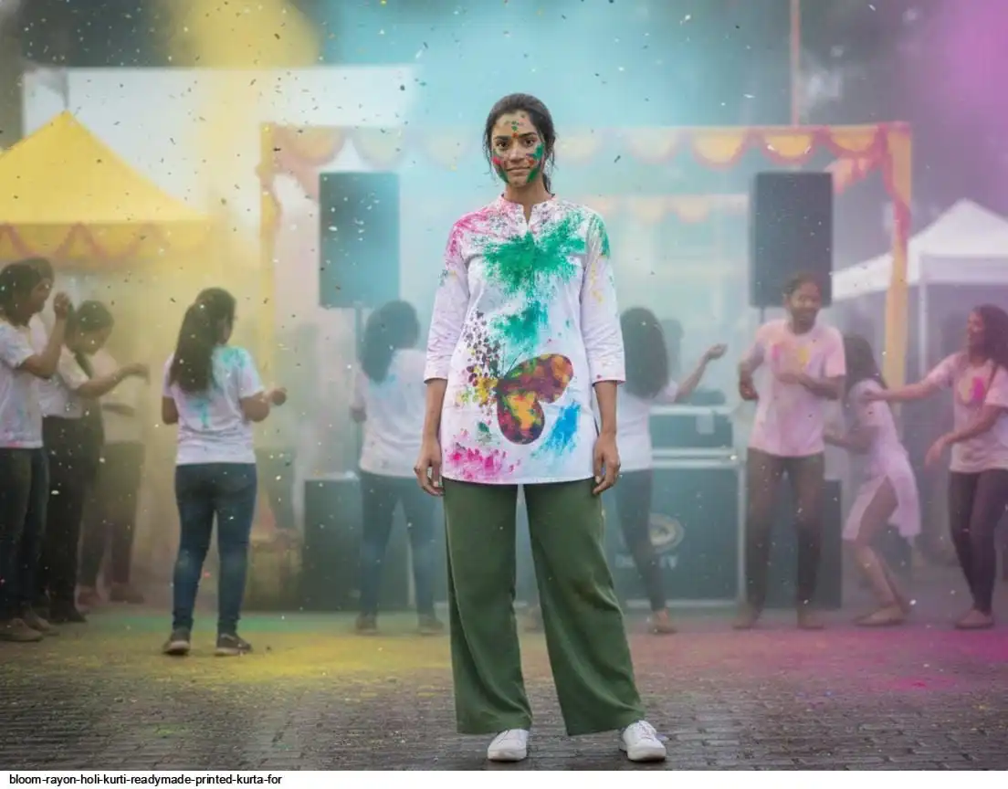 BLOOM RAYON HOLI KURTI READYMADE PRINTED KURTA PANT 6