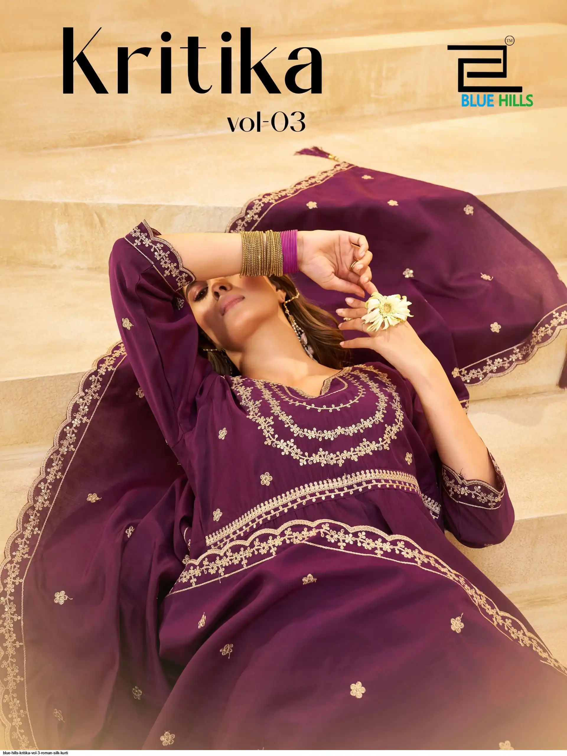 BLUE HILLS KRITIKA VOL 3 ROMAN SILK KURTI