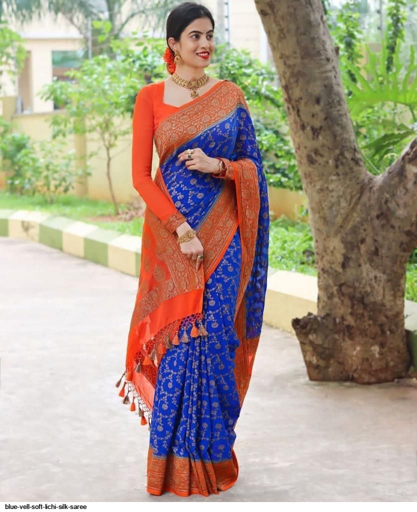 BLUE VELL SOFT LICHI SILK SAREE