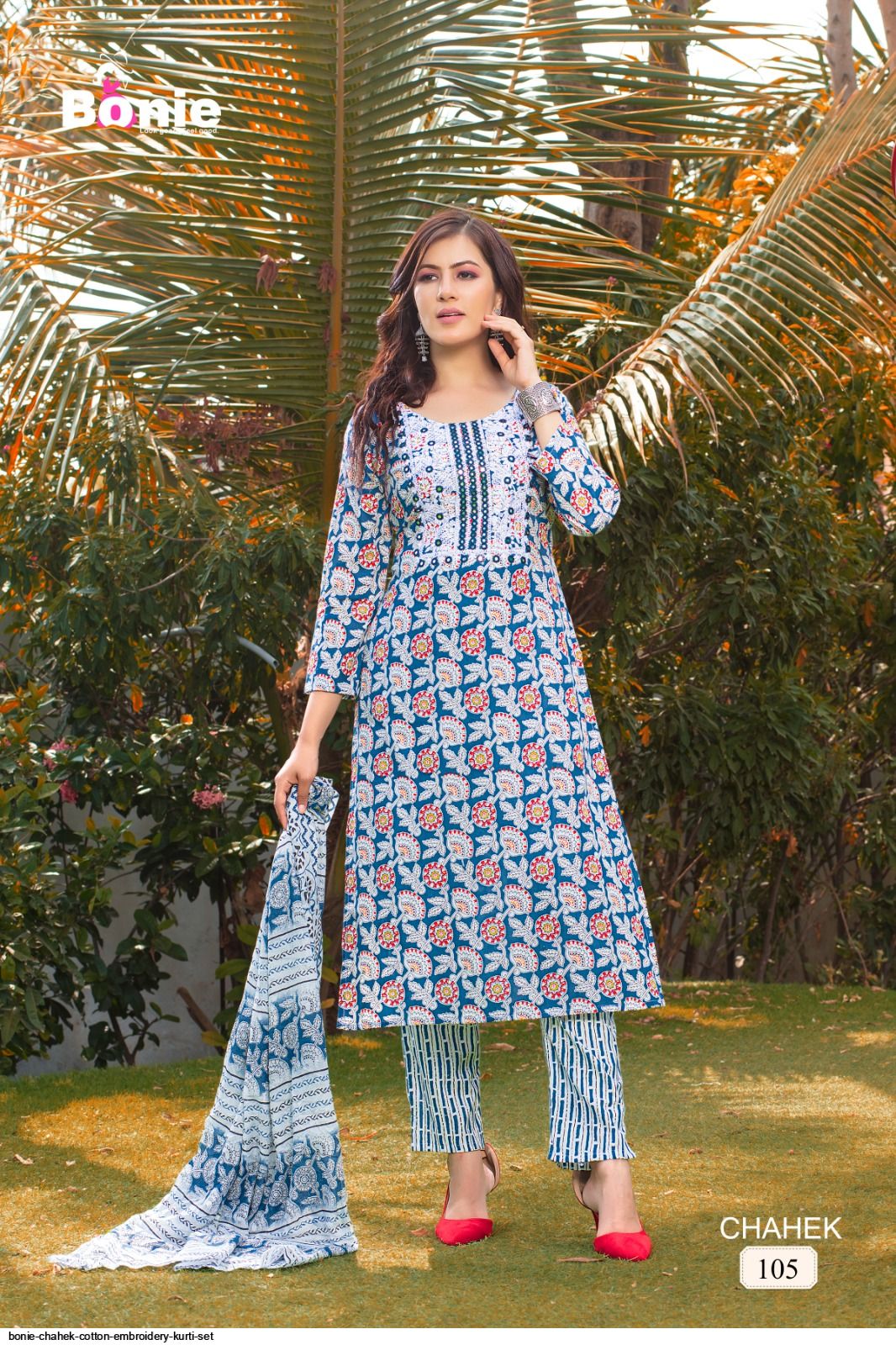BONIE CHAHEK COTTON EMBROIDERY KURTI SET