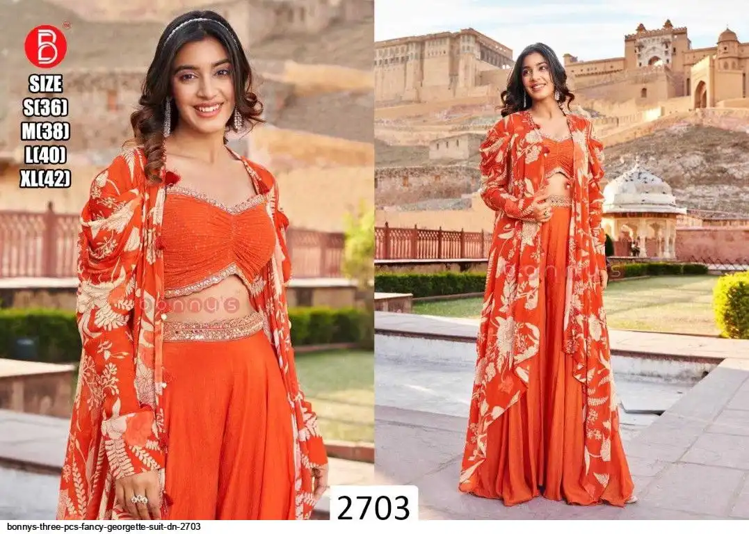 BONNYS THREE PCS FANCY GEORGETTE SUIT DN 2703