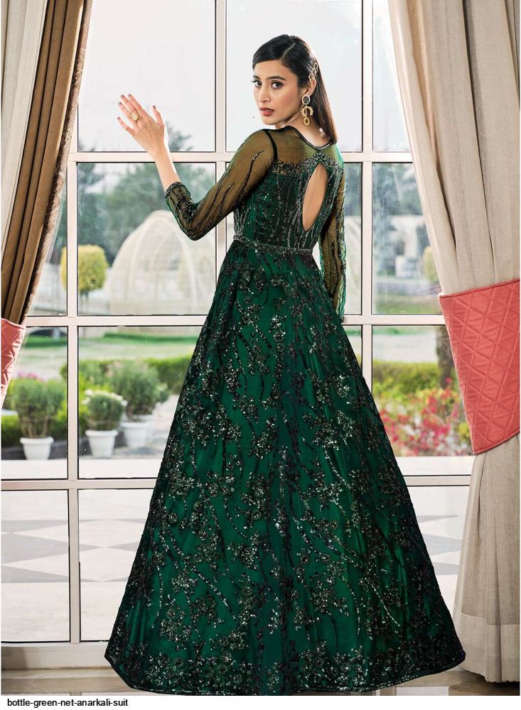 green emerald velvet dress Gulal Dark Green Net Maxi – Emarlad Wear main image 1