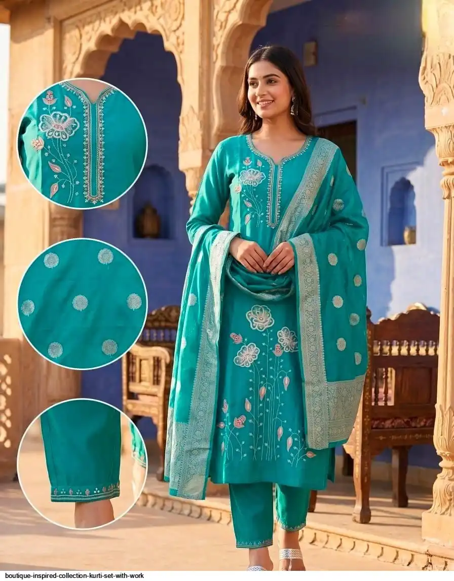 BOUTIQUE INSPIRED COLLECTION KURTI SET WITH WORK F