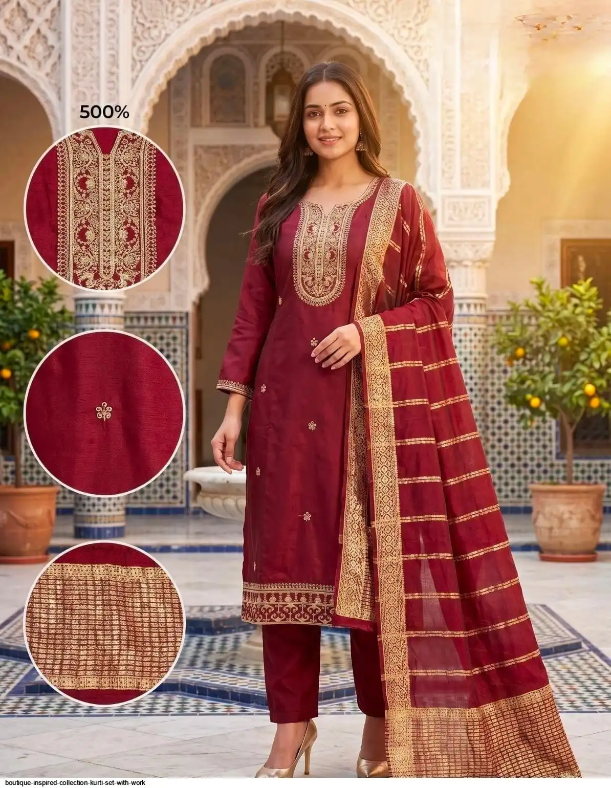 BOUTIQUE INSPIRED COLLECTION KURTI SET WITH WORK E