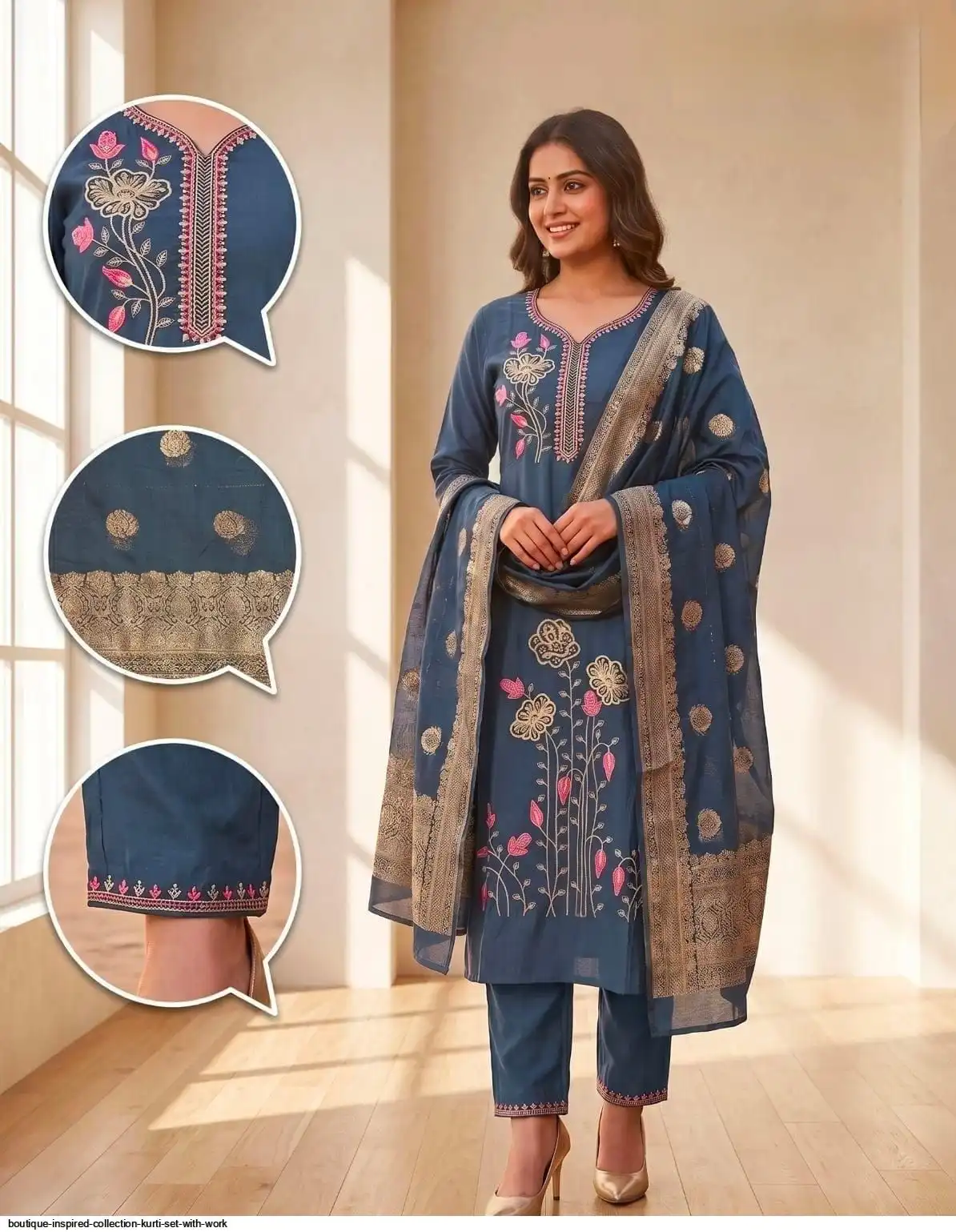 BOUTIQUE INSPIRED COLLECTION KURTI SET WITH WORK H