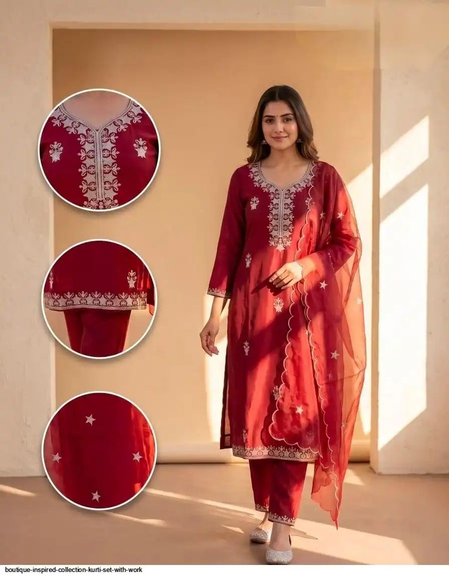 BOUTIQUE INSPIRED COLLECTION KURTI SET WITH WORK I