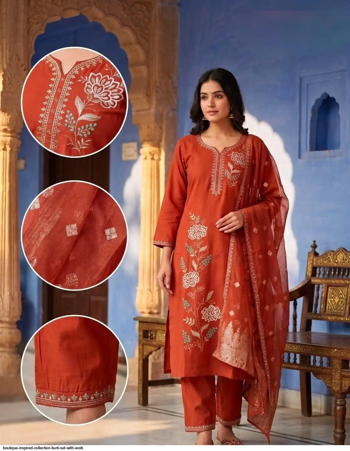 BOUTIQUE INSPIRED COLLECTION KURTI SET WITH WORK M