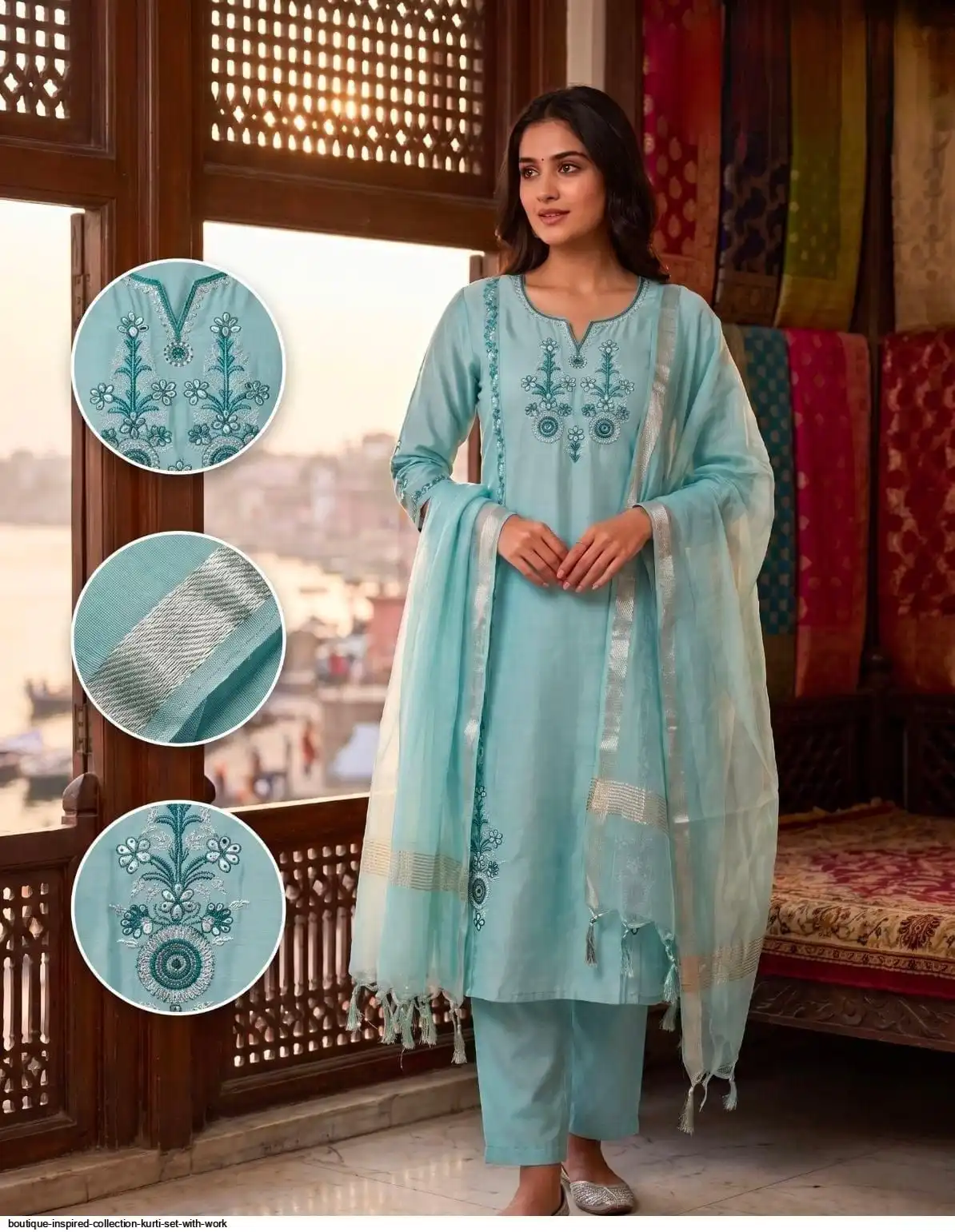 BOUTIQUE INSPIRED COLLECTION KURTI SET WITH WORK P