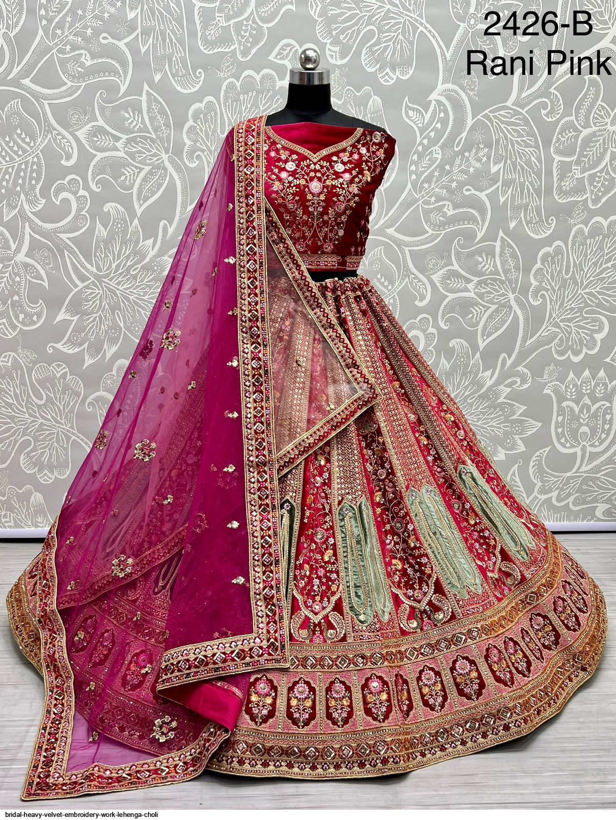 Heavy Designer Jari Embroidery Work Georgette Red Wedding Lehenga Choli  Soft Net Dupatta - LC4424