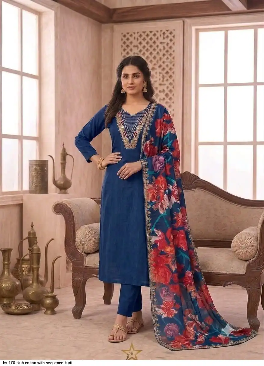 BS 170 SLUB COTTON WITH SEQUENCE KURTI 2