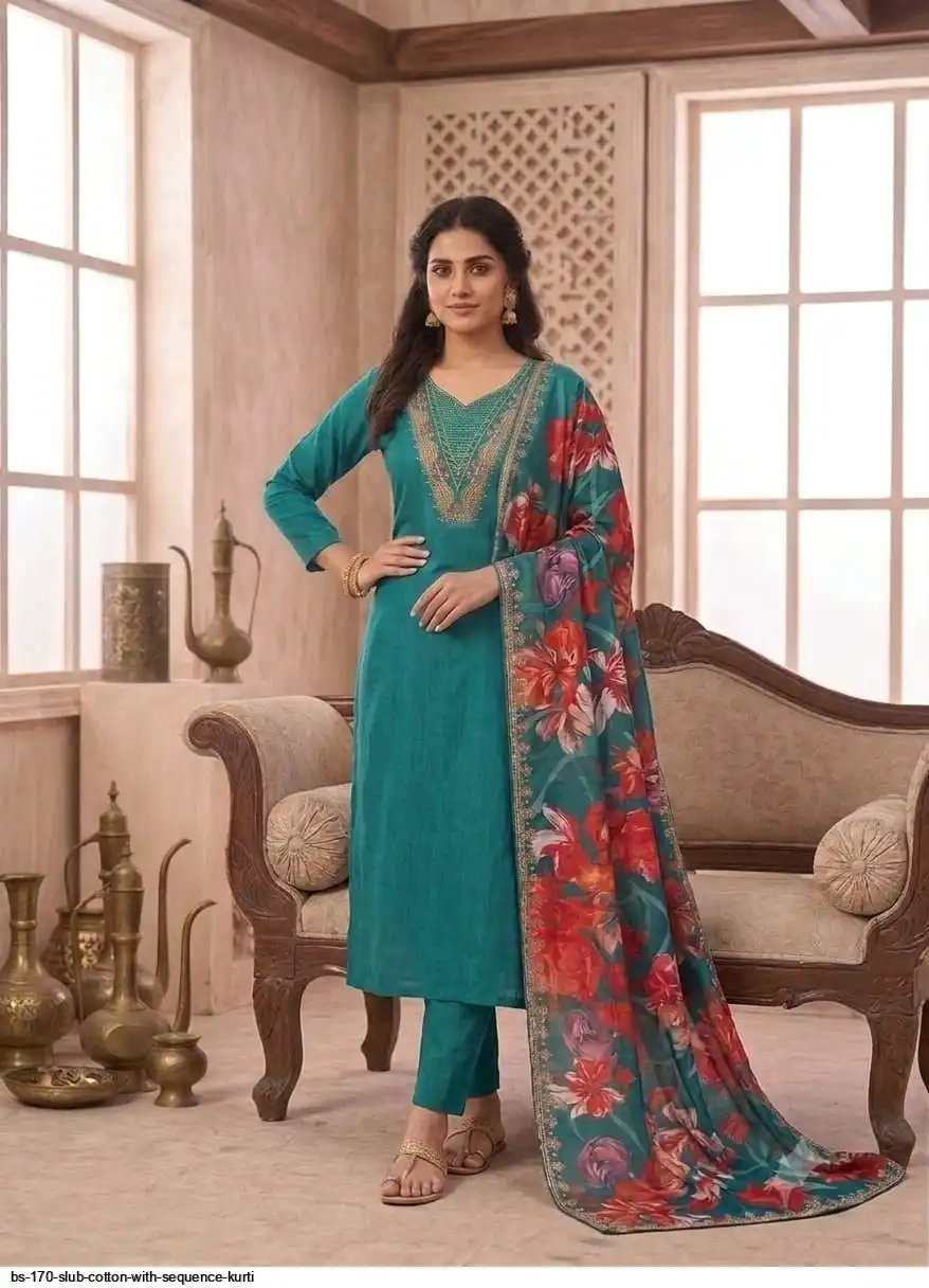 BS 170 SLUB COTTON WITH SEQUENCE KURTI 3