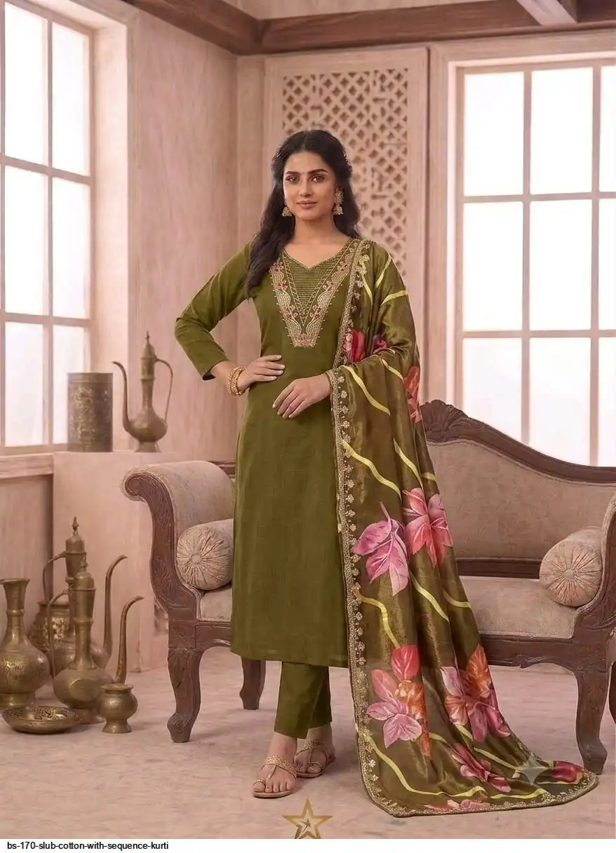 BS 170 SLUB COTTON WITH SEQUENCE KURTI 4