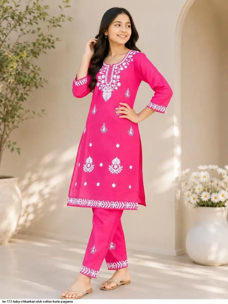 BS 172 BABY CHIKANKARI SLUB COTTON KURTA PAYJAMA 2