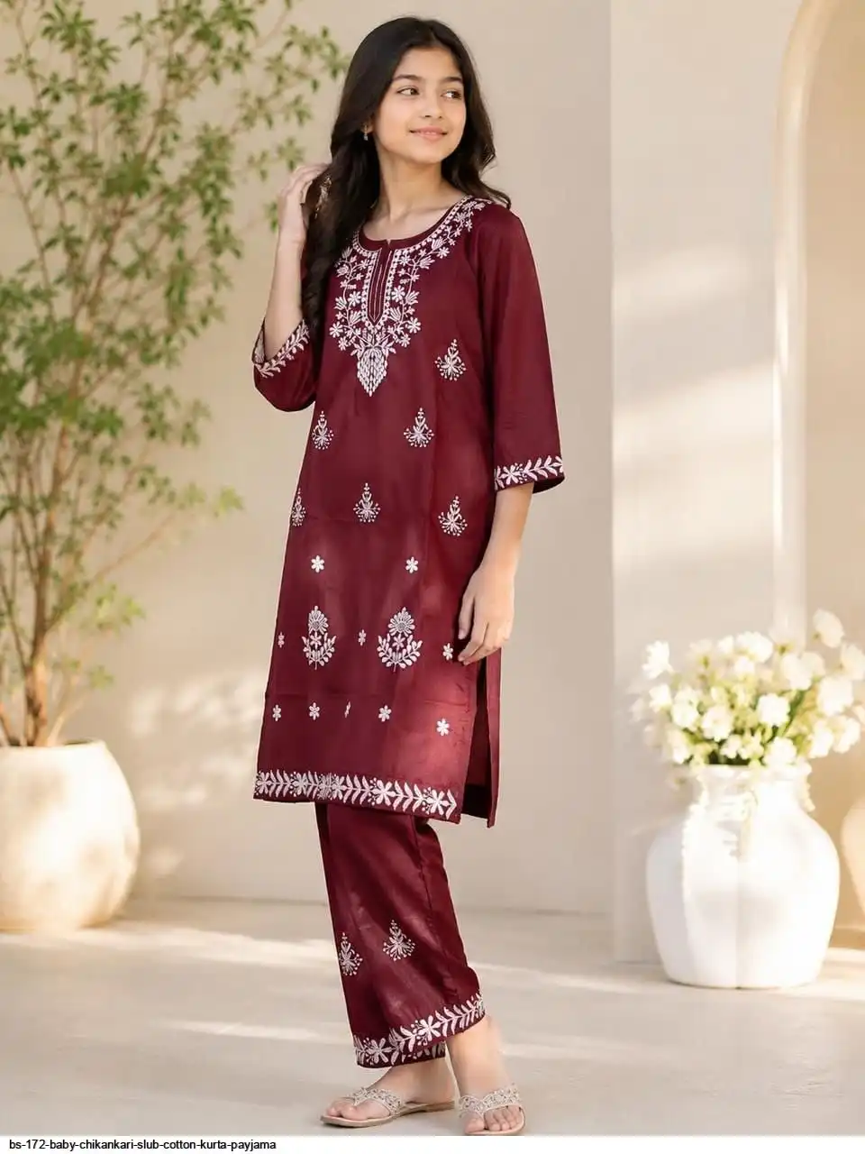 BS 172 BABY CHIKANKARI SLUB COTTON KURTA PAYJAMA 4