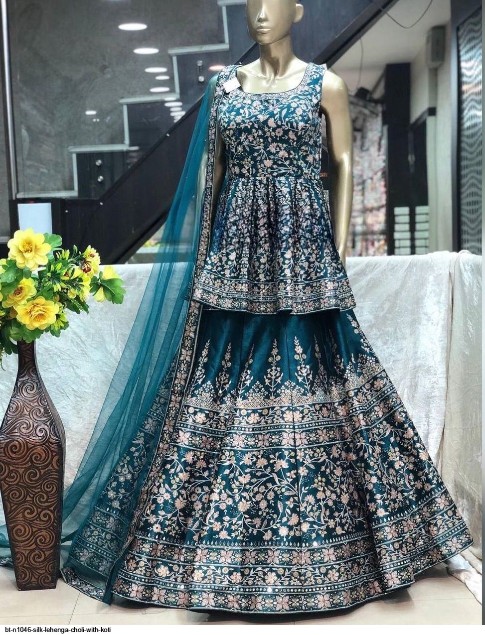 Grey Color Party Wear Designer Lehenga Choli With Koti :: ANOKHI FASHION