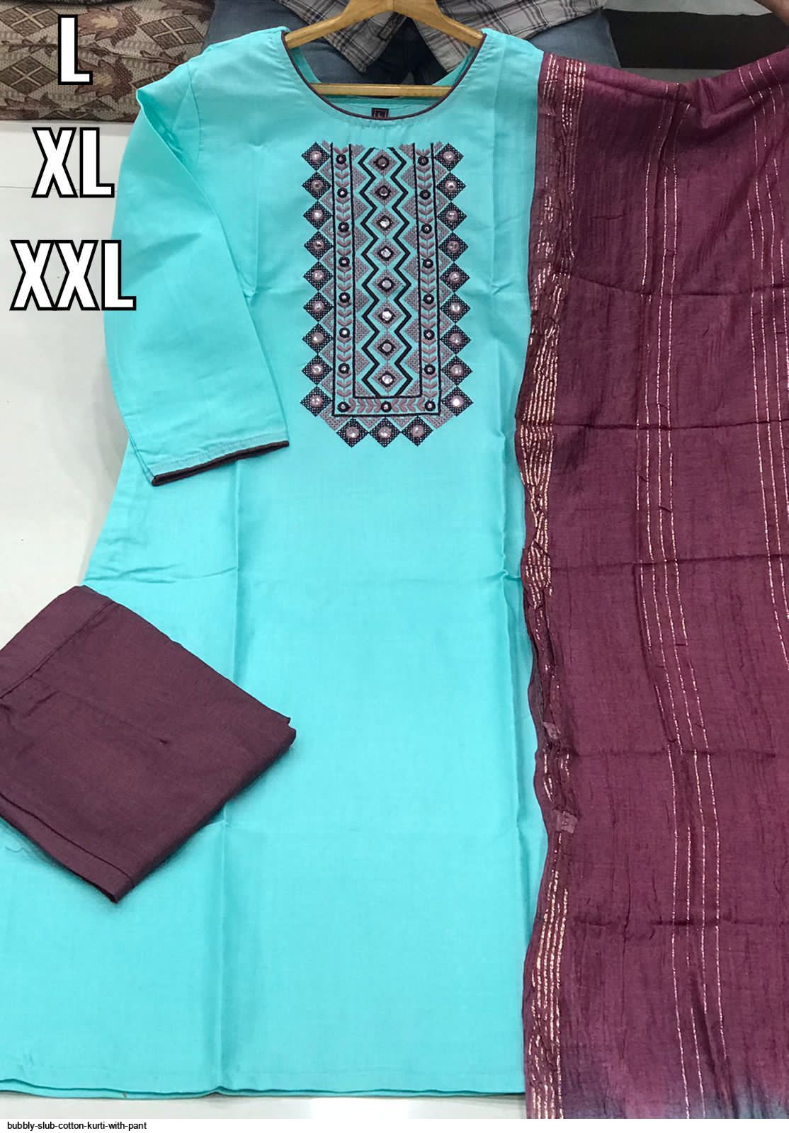 Bubbly Slub Cotton Kurti With Pant