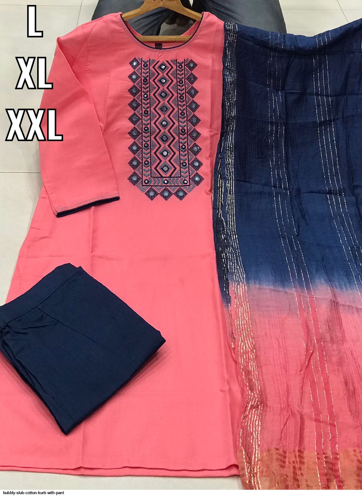 BUBBLY SLUB COTTON KURTI WITH PANT