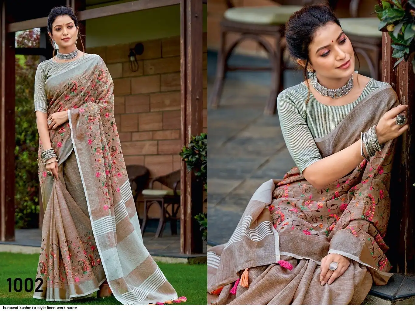 BUNAWAT KASHMIRA STYLE LINEN EMBROIDERY WORK SAREE 1002