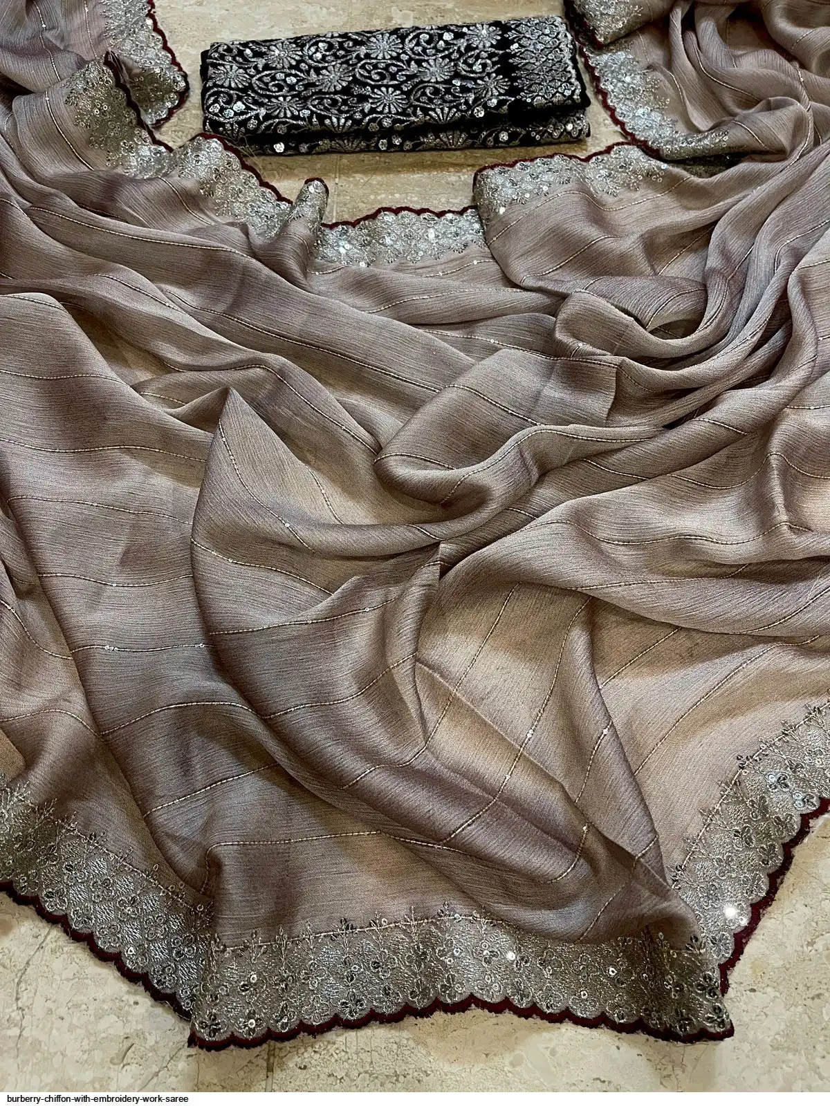 BURBERRY CHIFFON WITH EMBROIDERY WORK SAREE D