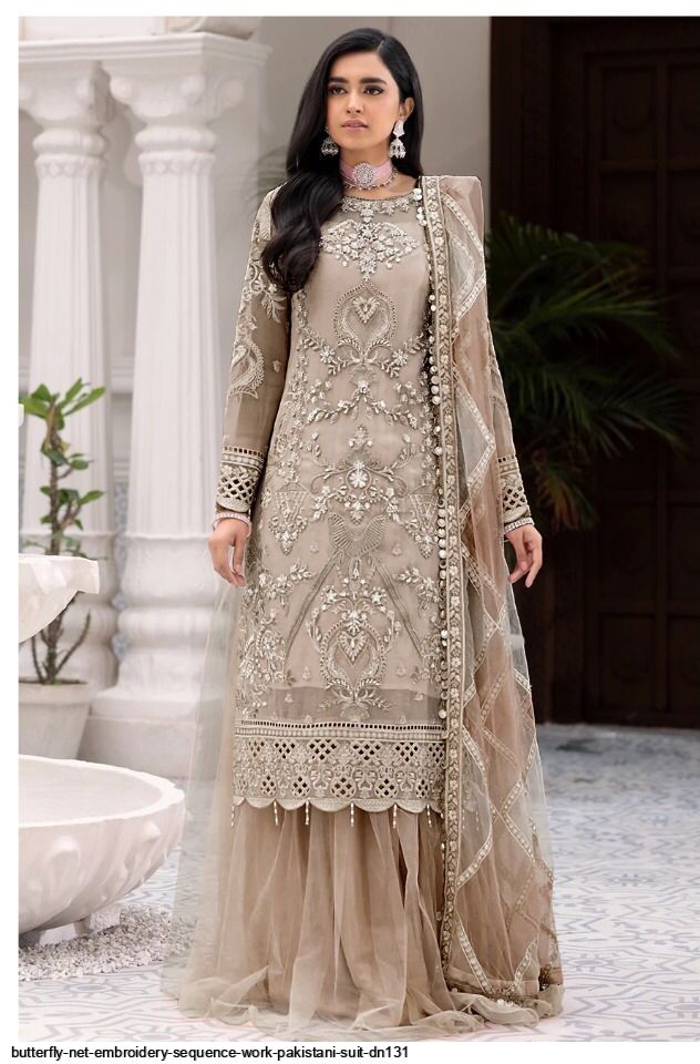BUTTERFLY NET EMBROIDERY SEQUENCE WORK PAKISTANI SUIT DN131