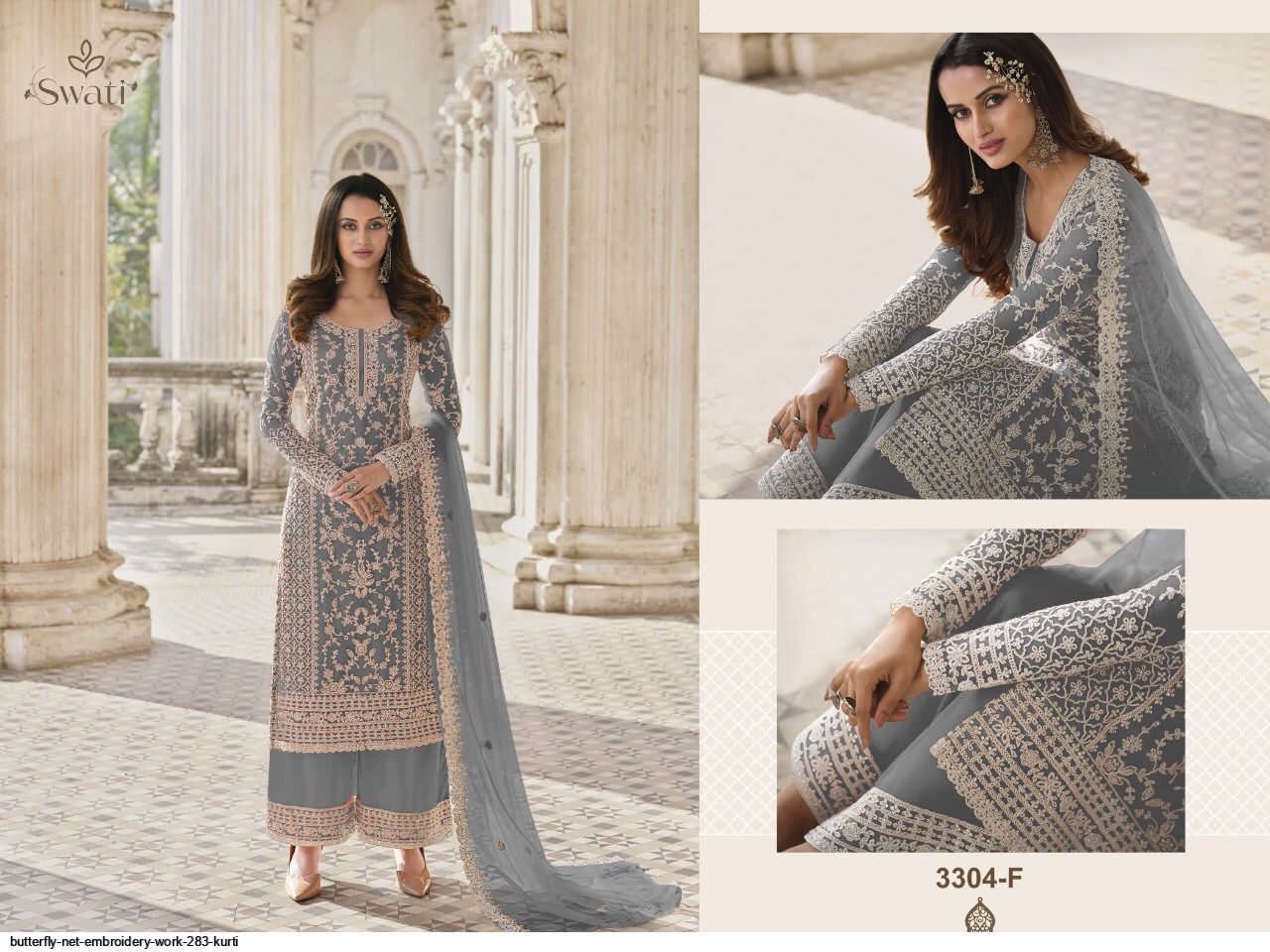 BUTTERFLY NET EMBROIDERY WORK 283 KURTI E