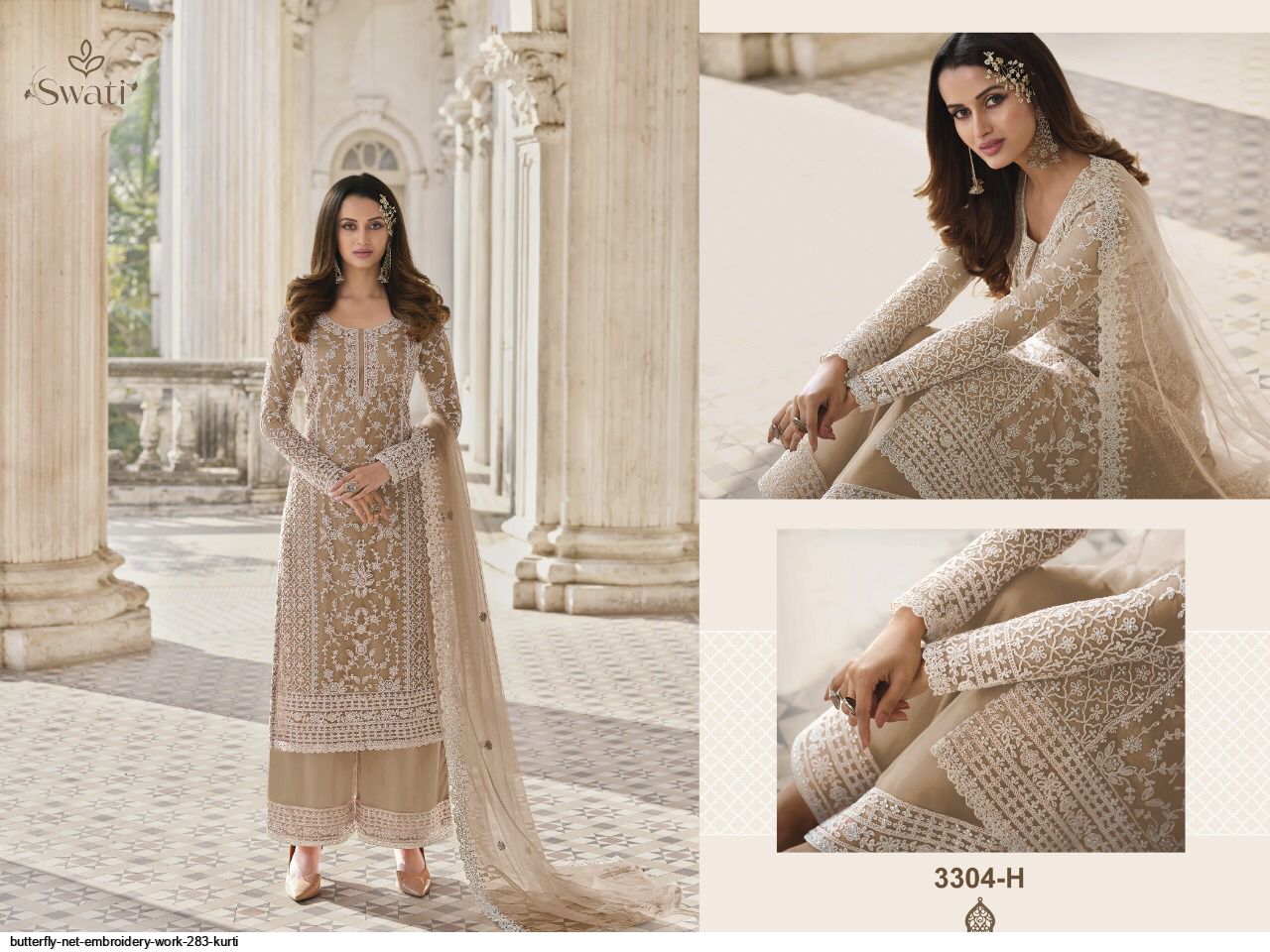 BUTTERFLY NET EMBROIDERY WORK 283 KURTI G