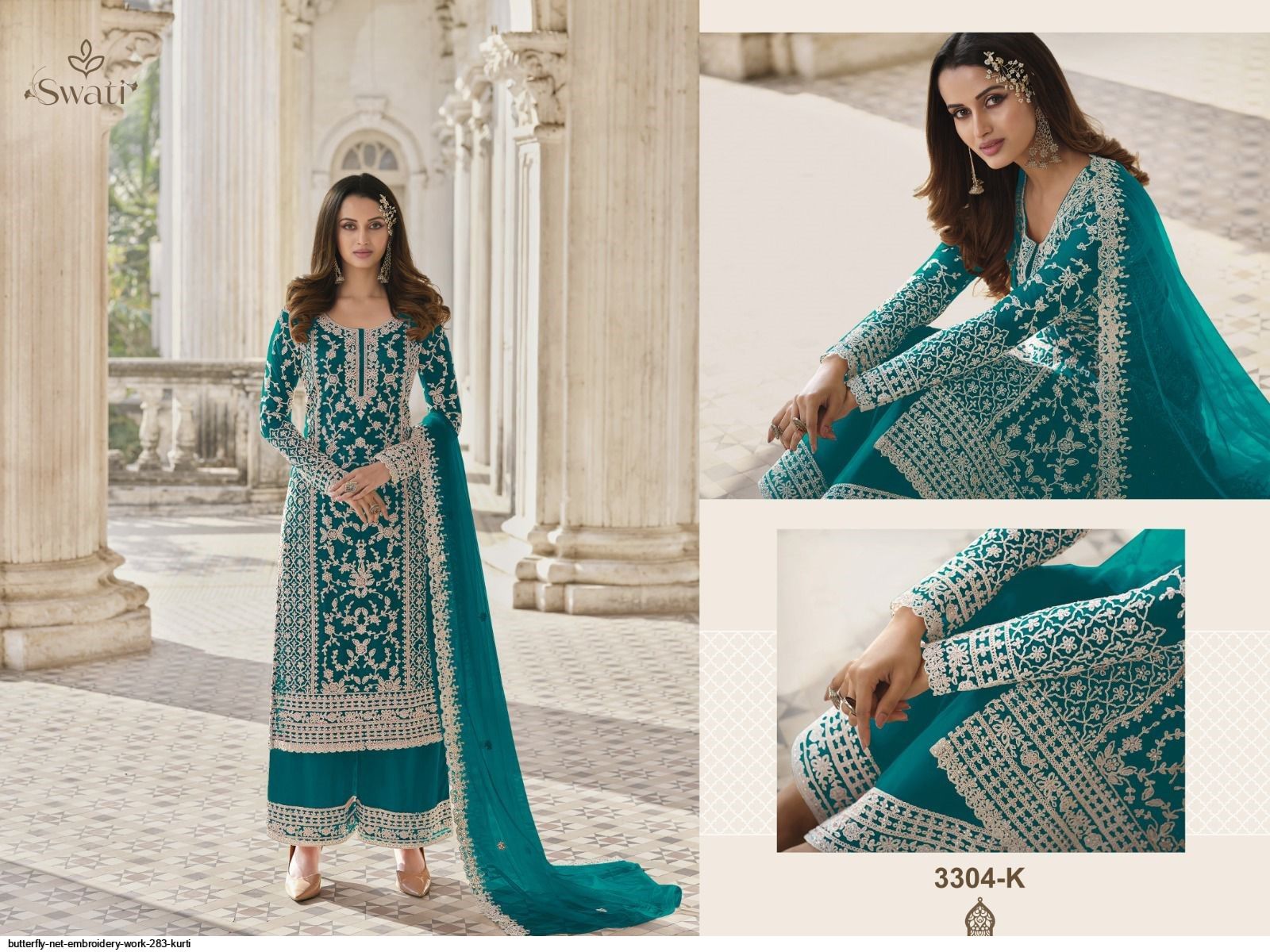 BUTTERFLY NET EMBROIDERY WORK 283 KURTI I