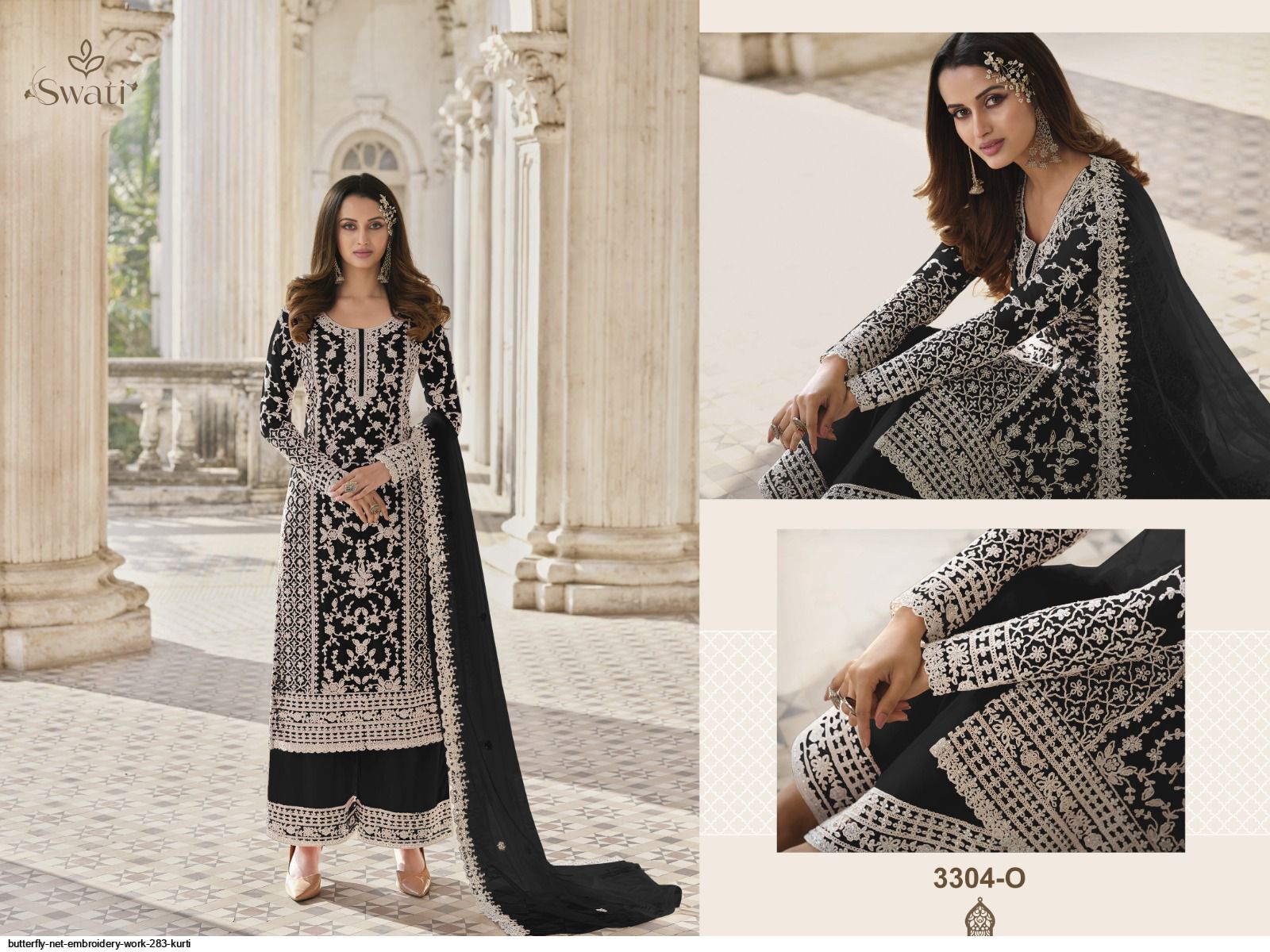 BUTTERFLY NET EMBROIDERY WORK 283 KURTI J