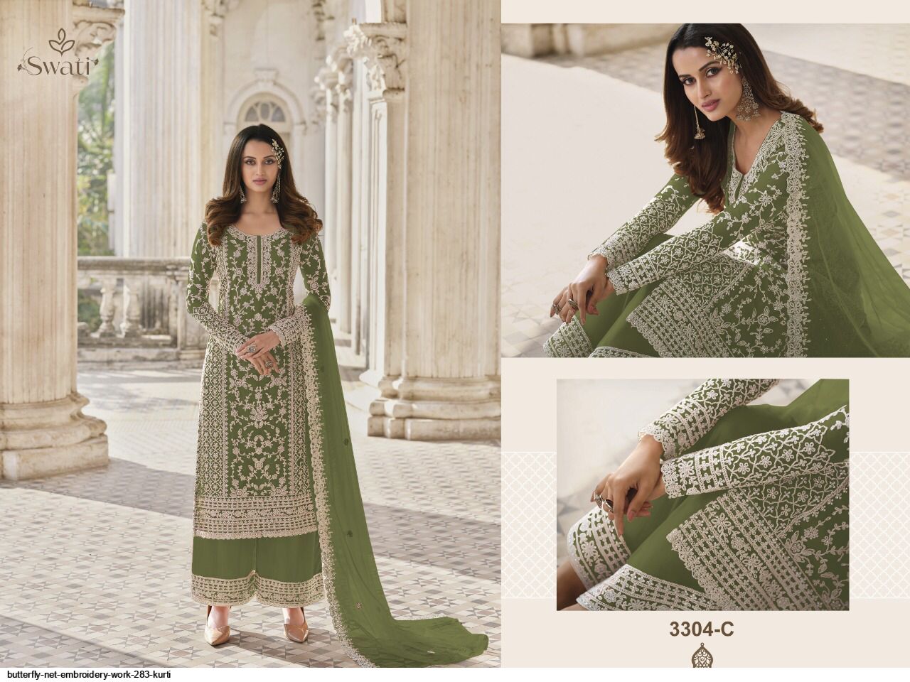 BUTTERFLY NET EMBROIDERY WORK 283 KURTI N