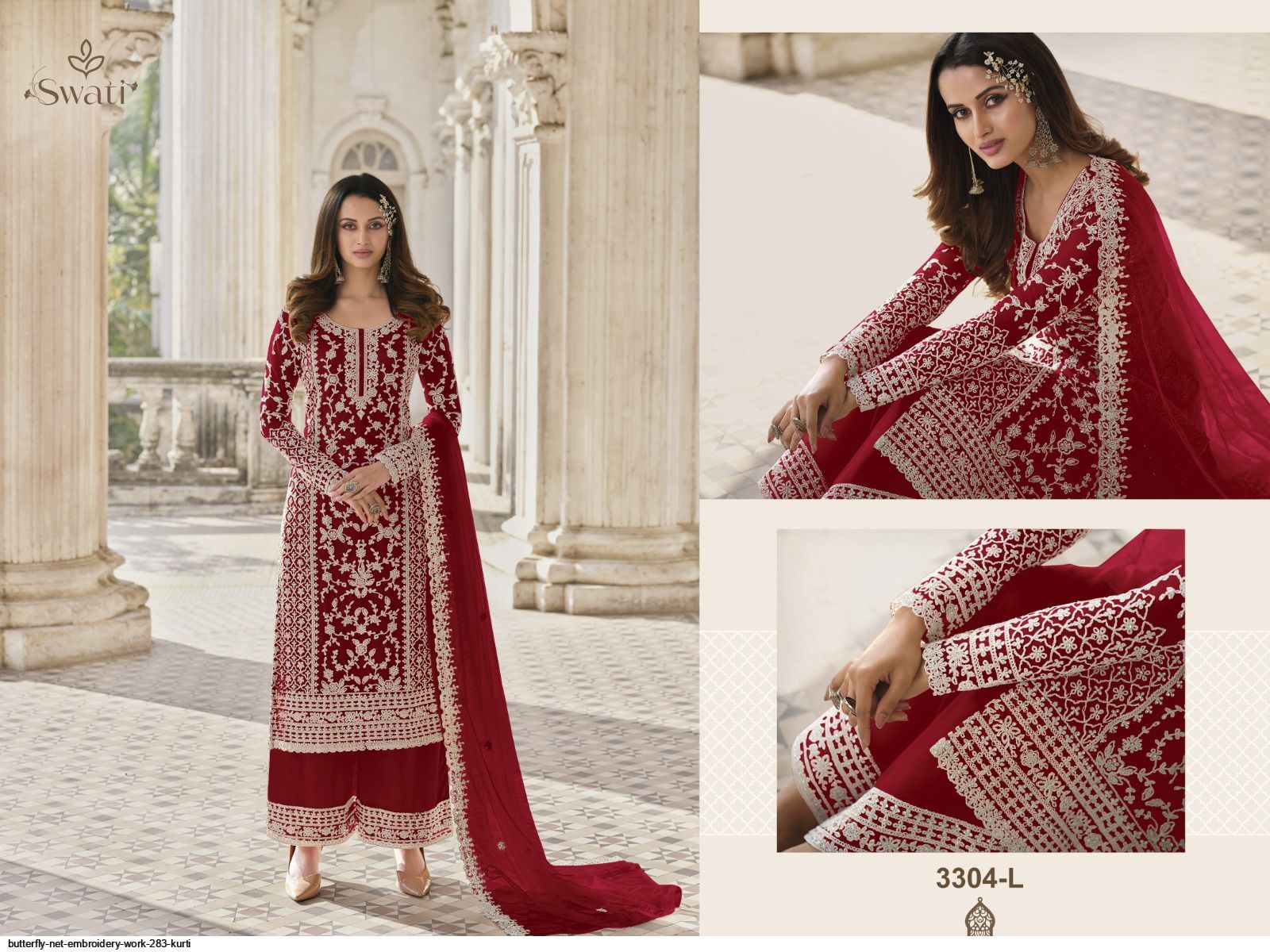 BUTTERFLY NET EMBROIDERY WORK 283 KURTI O