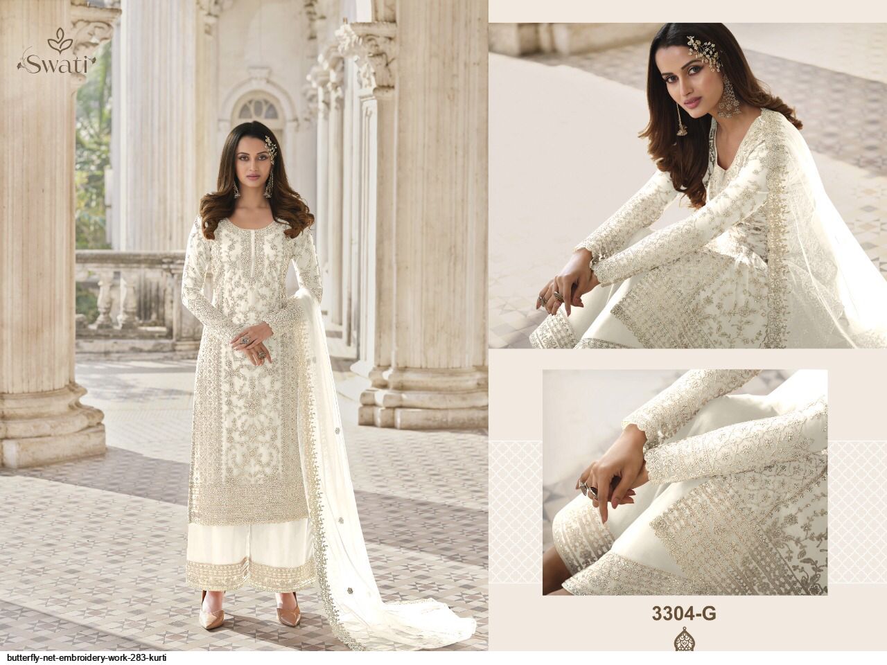 BUTTERFLY NET EMBROIDERY WORK 283 KURTI H