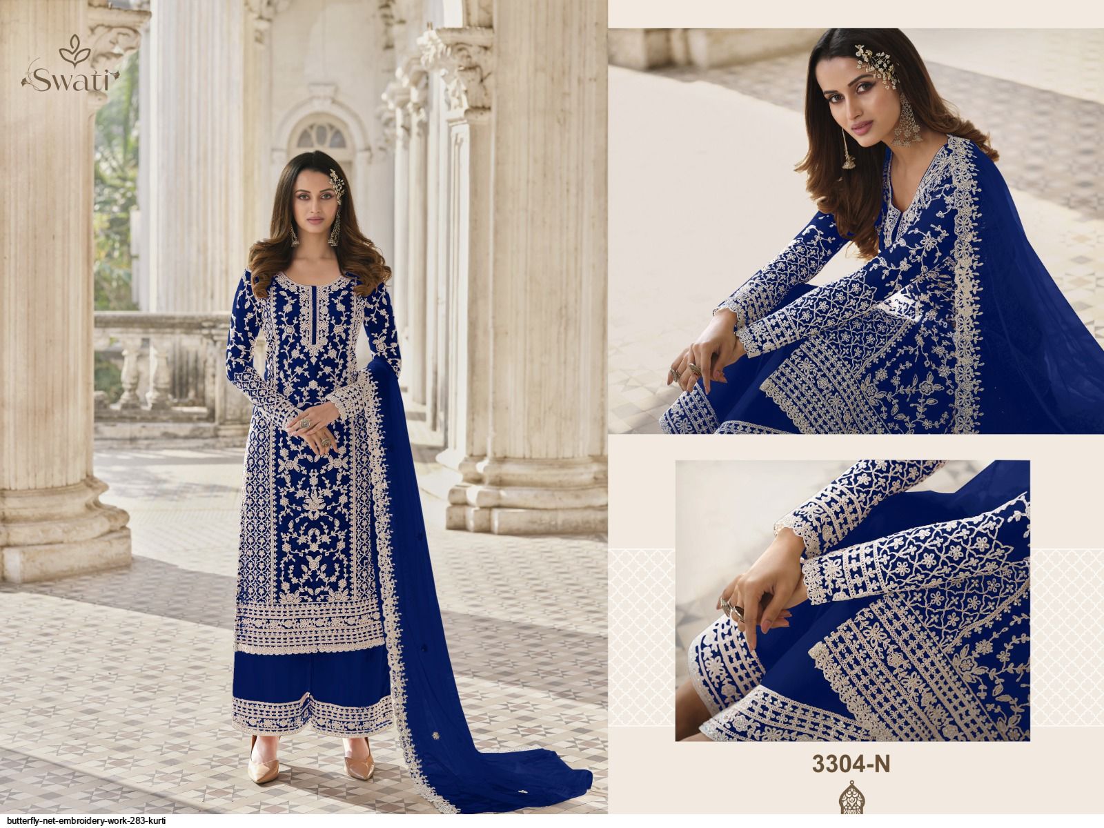 BUTTERFLY NET EMBROIDERY WORK 283 KURTI L