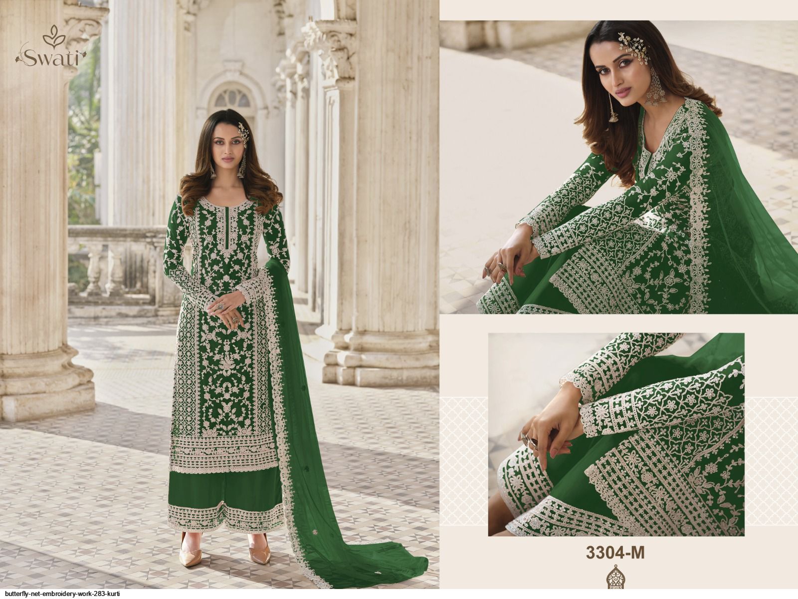 BUTTERFLY NET EMBROIDERY WORK 283 KURTI P