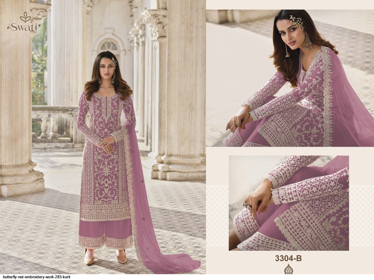 BUTTERFLY NET EMBROIDERY WORK 283 KURTI M