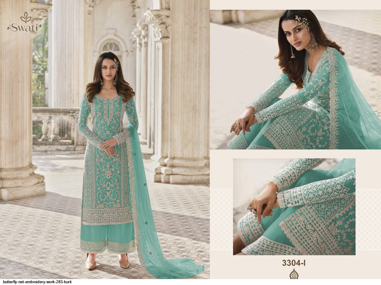 BUTTERFLY NET EMBROIDERY WORK 283 KURTI F