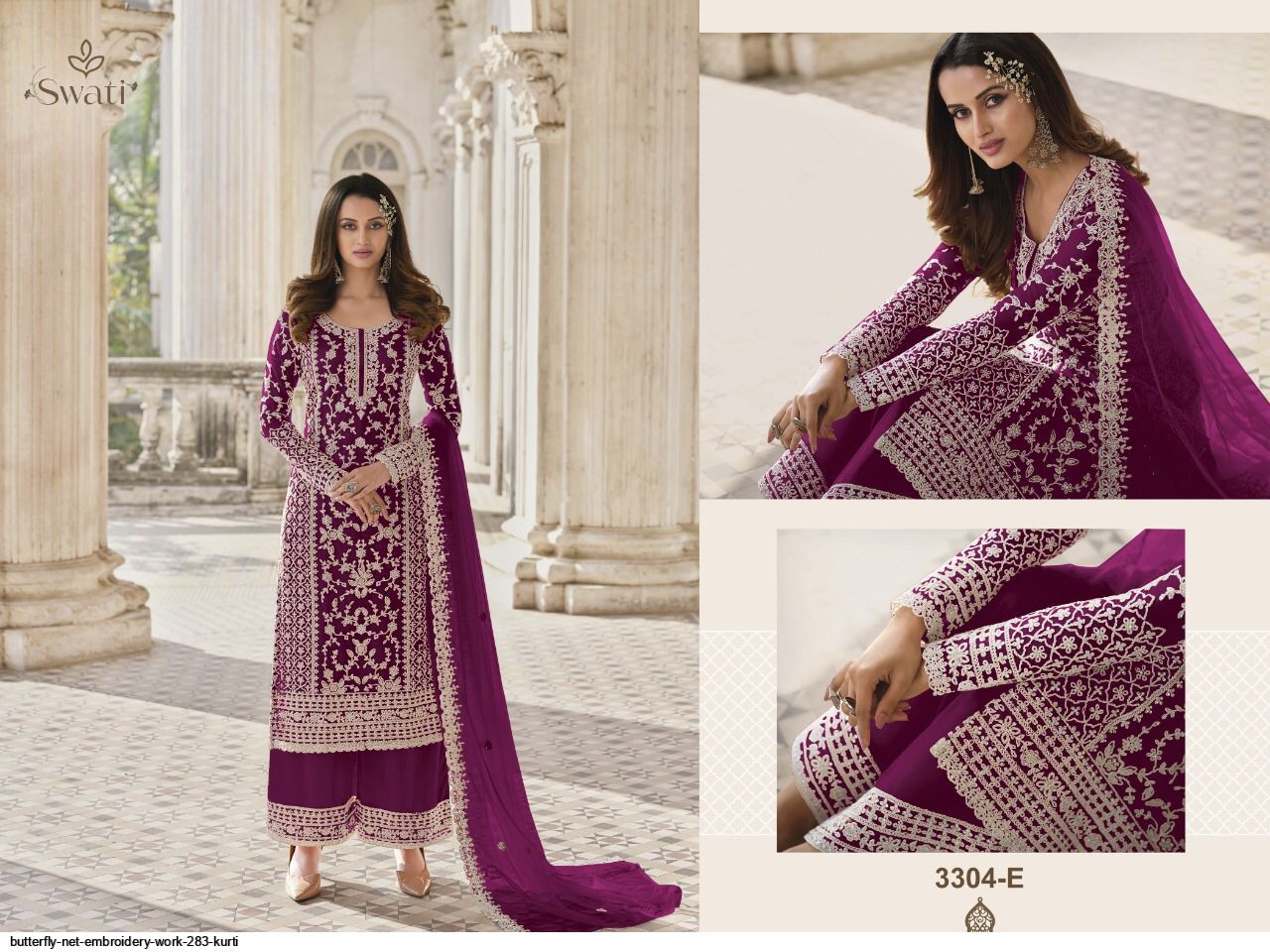 BUTTERFLY NET EMBROIDERY WORK 283 KURTI D