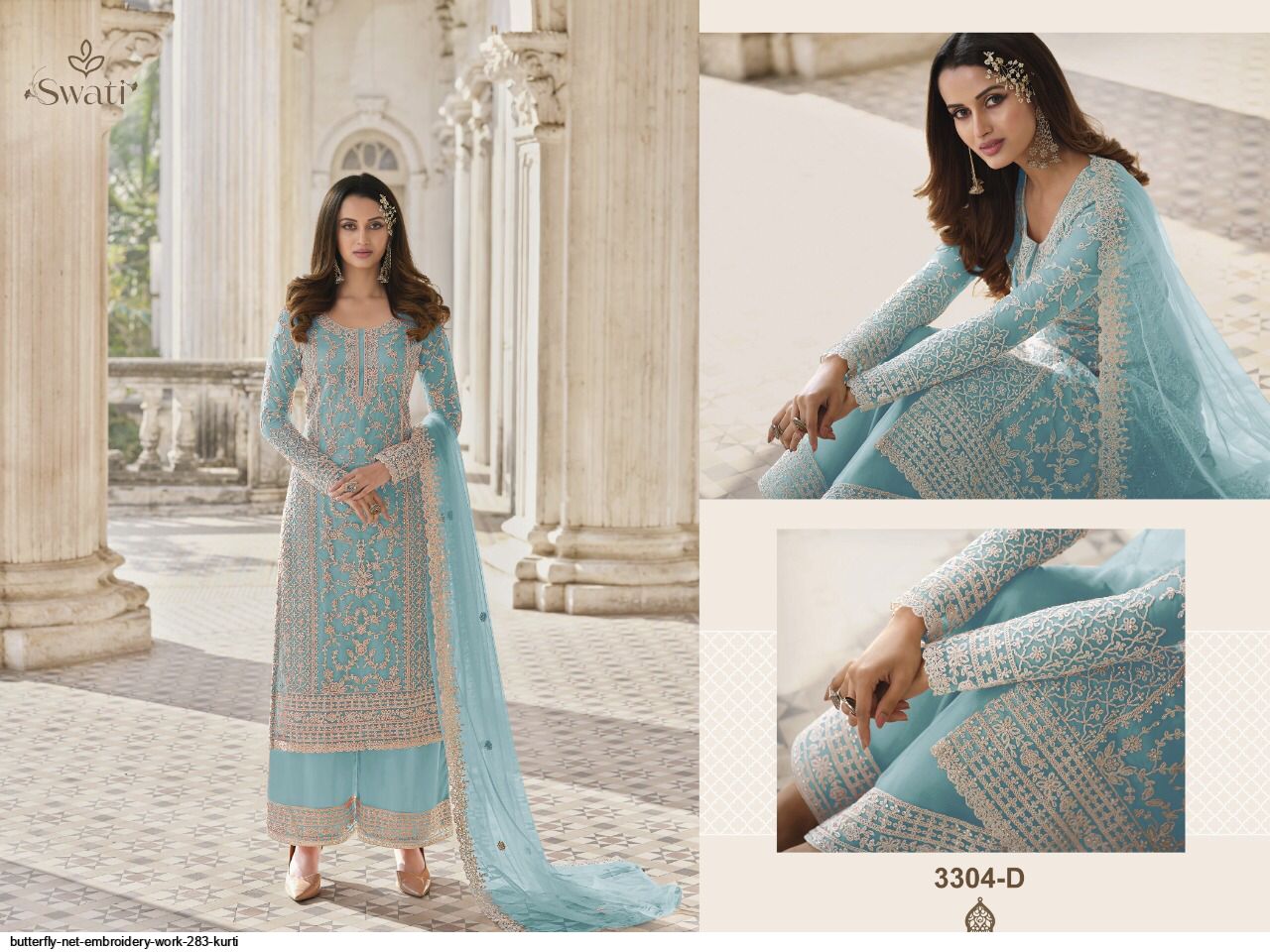 BUTTERFLY NET EMBROIDERY WORK 283 KURTI C