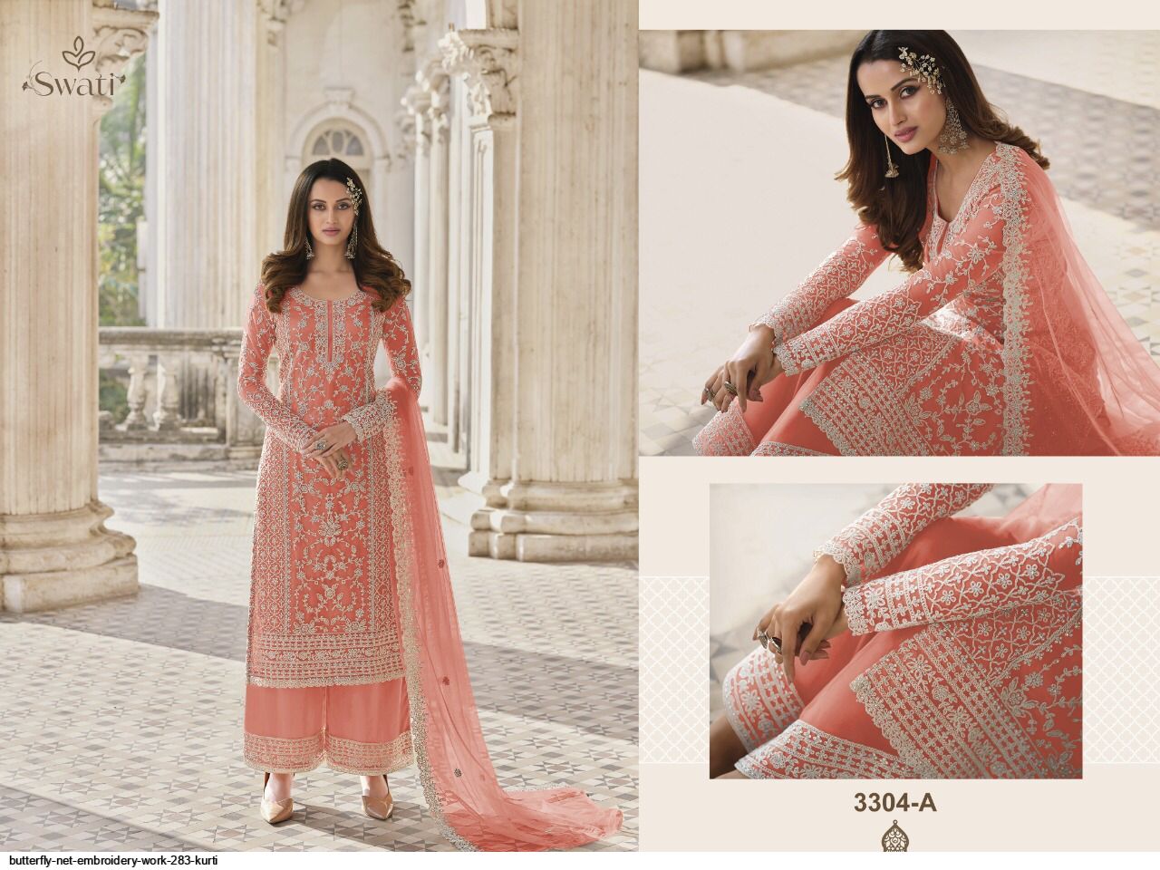 BUTTERFLY NET EMBROIDERY WORK 283 KURTI A