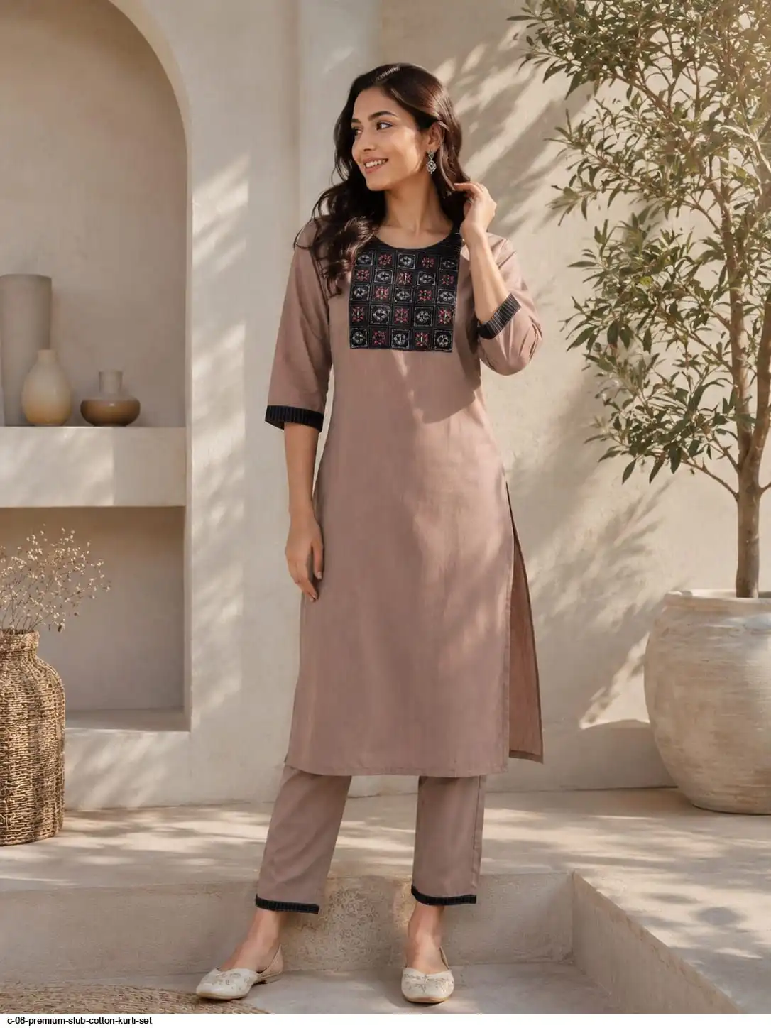 C 08 PREMIUM SLUB COTTON KURTI SET A