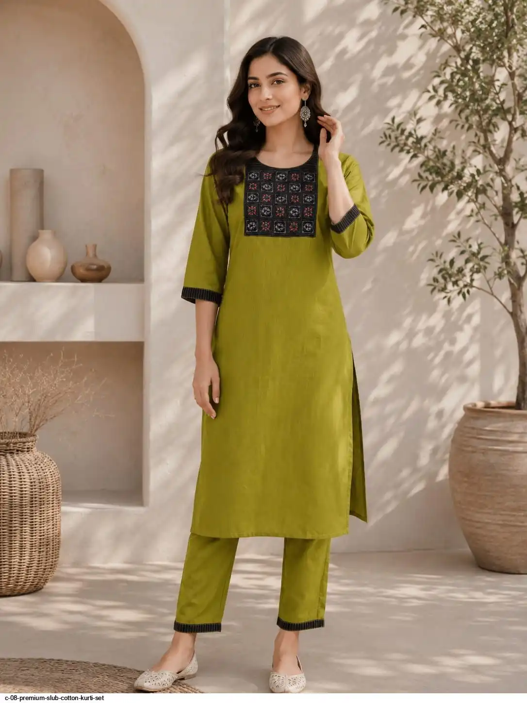 C 08 PREMIUM SLUB COTTON KURTI SET B