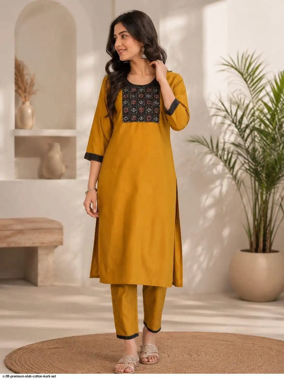 C 08 PREMIUM SLUB COTTON KURTI SET C