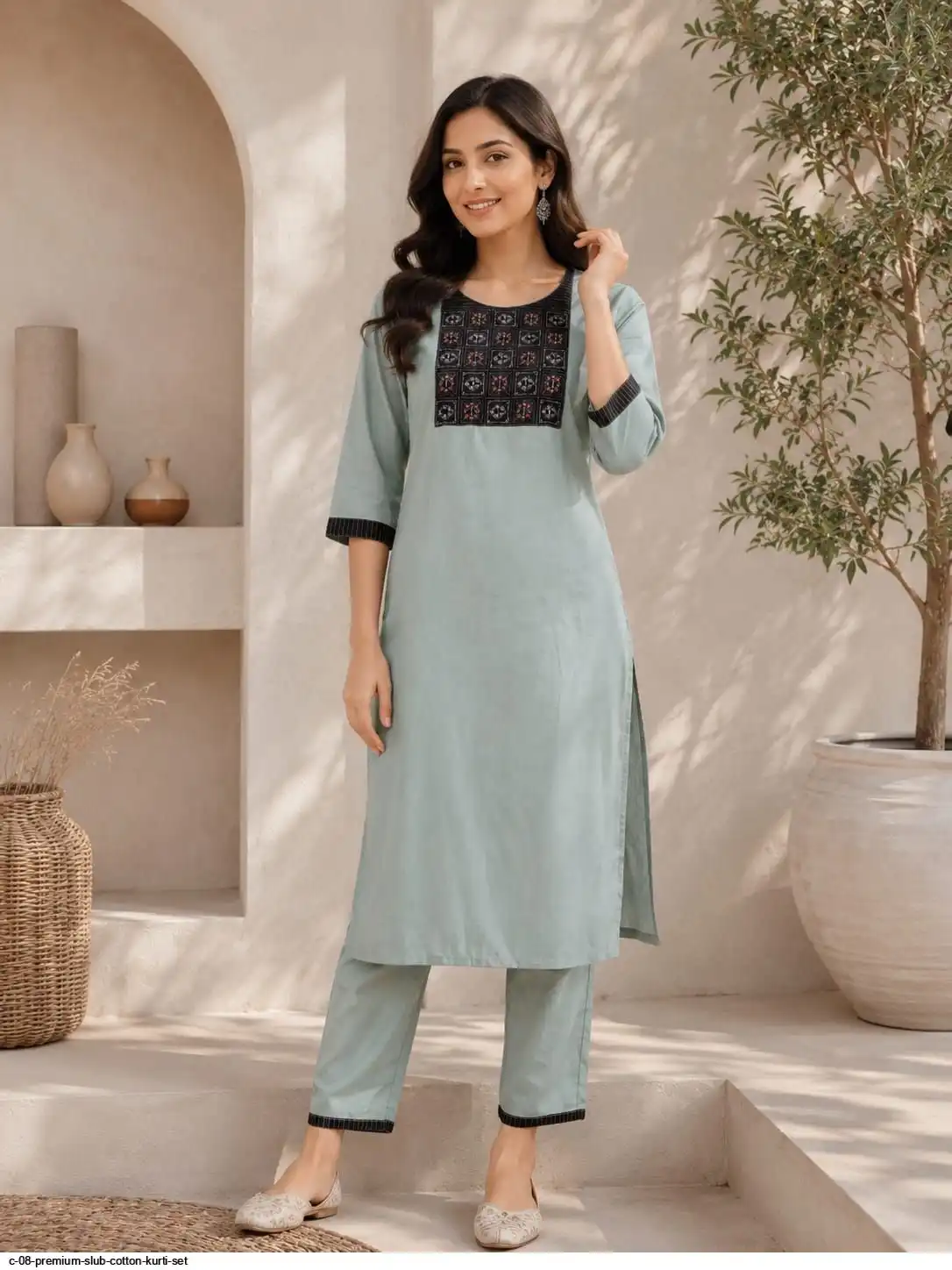 C 08 PREMIUM SLUB COTTON KURTI SET D