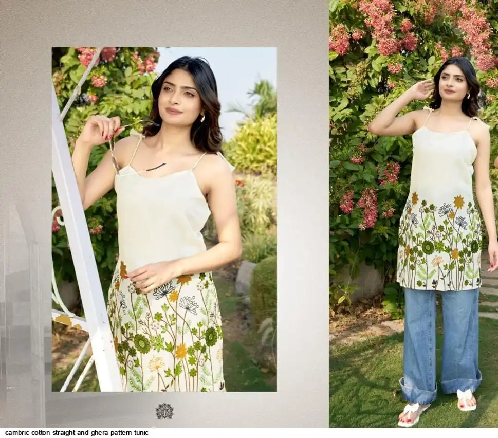 CAMBRIC COTTON STRAIGHT AND GHERA PATTERN TUNIC A