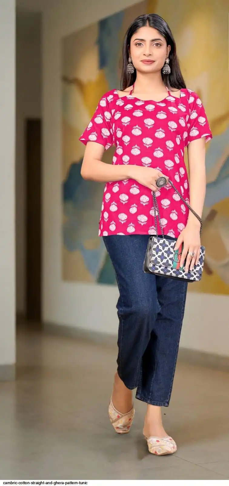 CAMBRIC COTTON STRAIGHT AND GHERA PATTERN TUNIC C