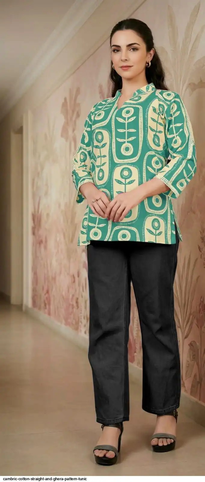 CAMBRIC COTTON STRAIGHT AND GHERA PATTERN TUNIC E