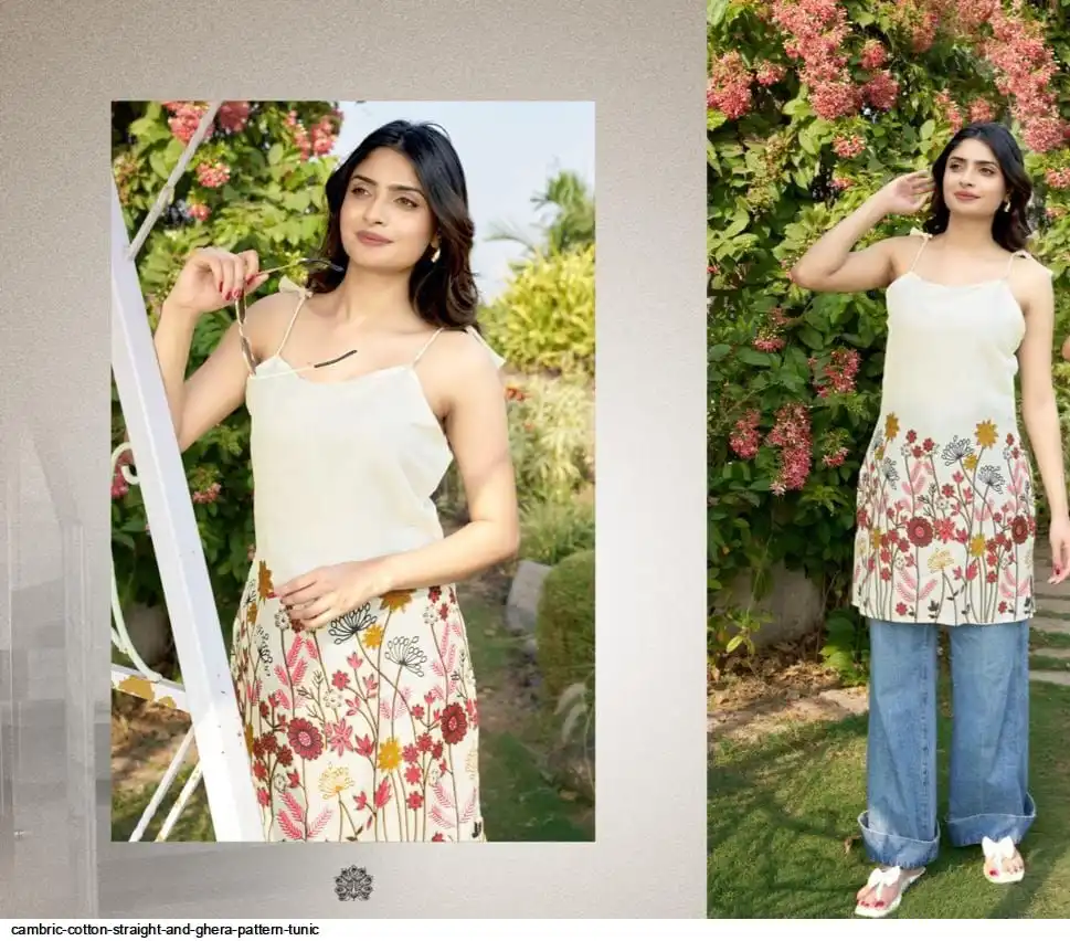 CAMBRIC COTTON STRAIGHT AND GHERA PATTERN TUNIC D