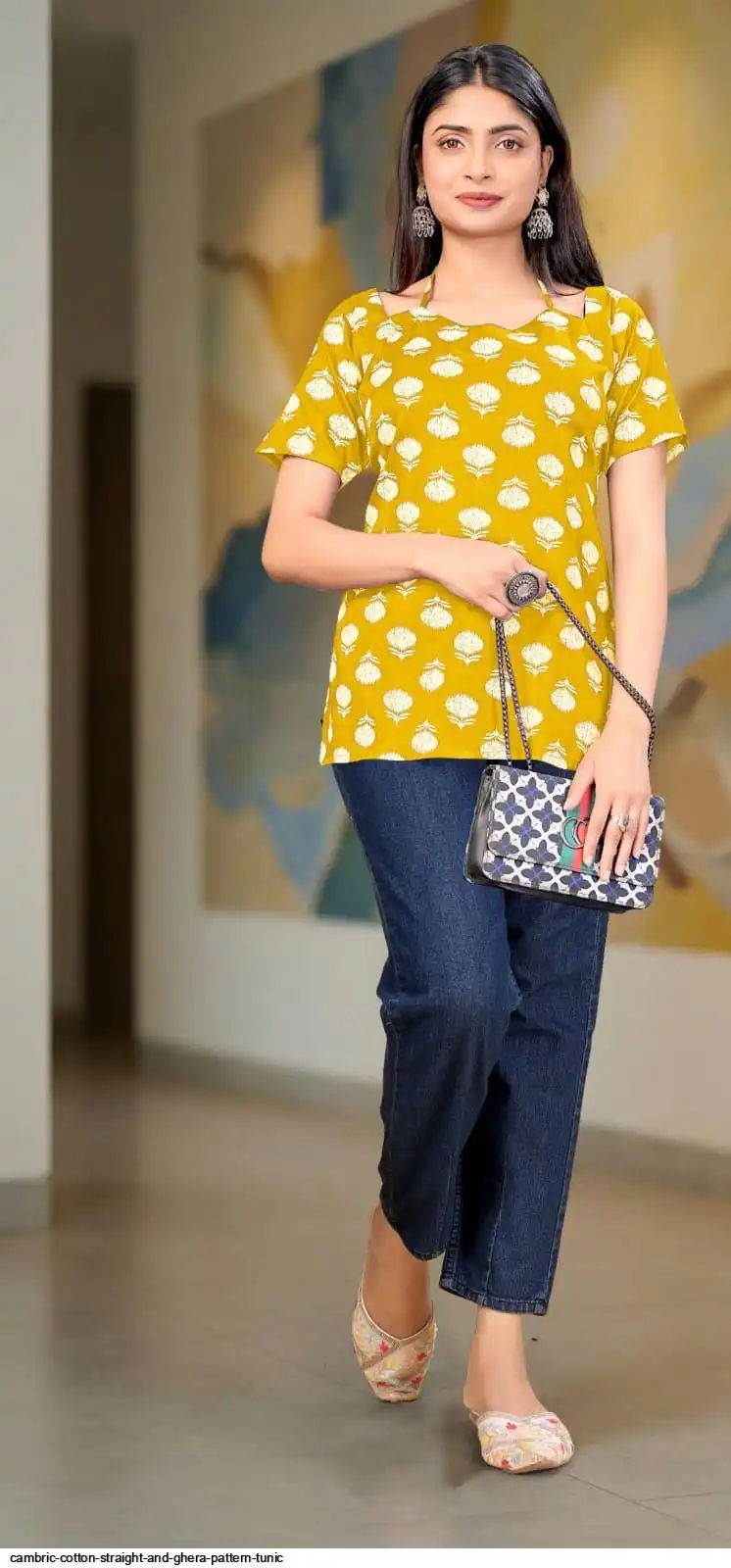 CAMBRIC COTTON STRAIGHT AND GHERA PATTERN TUNIC F
