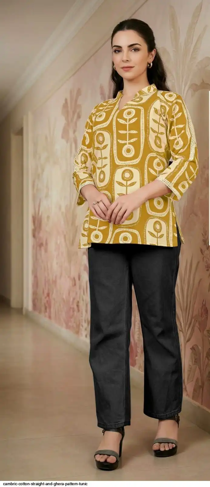 CAMBRIC COTTON STRAIGHT AND GHERA PATTERN TUNIC I